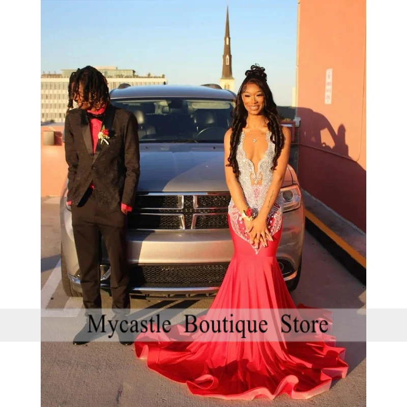 Customized Shiny Orange Mermaid Prom Dress 2026 For Black Girls Crystal Beaded 0 Party Gown Vestido Graduación