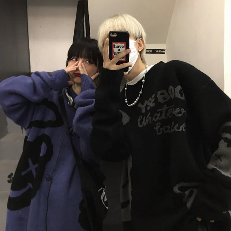 

Gothic Streetwear Bear Sweater Women Kpop Harajuku Casual Oversize Letter Jumper Hippie Korean Pullover Knitted Tops