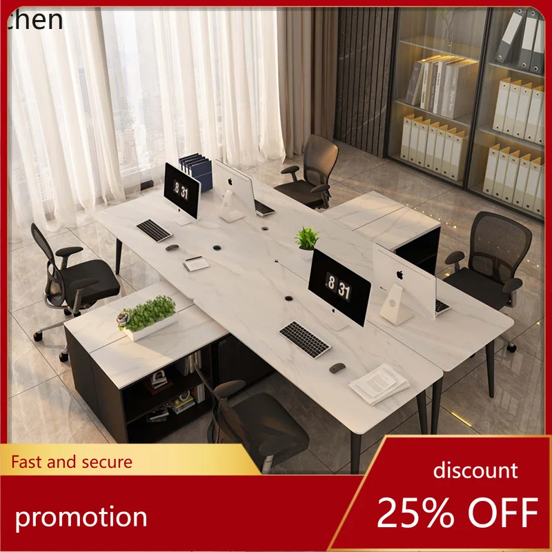 

CZ High-End Slate Desk for Staff, Financial Desk with Side Cabinet, Office Four-Six-Person Workstation Computer Desk