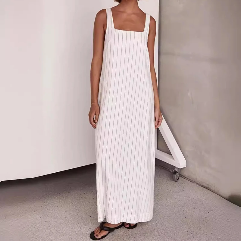 Robe longue rayée à encolure carrée pour femmes, robes Maxi pour femmes, robe de plage Boho, élégante et sexy, robe éducative, mode 2024