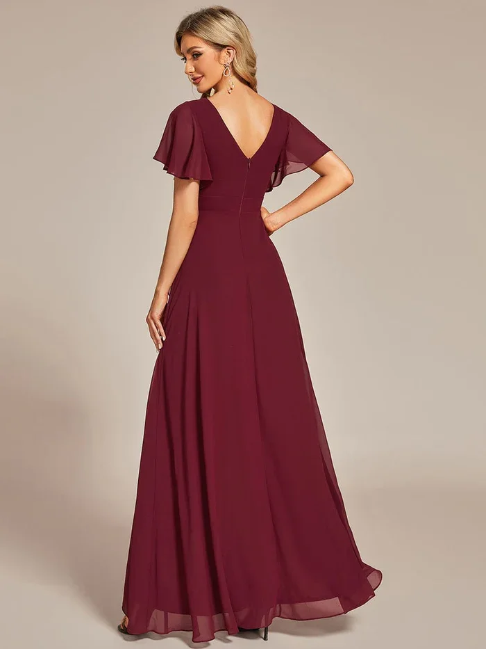 Ever Pretty V Neck Charming  High Low Ruffles Chiffon Bridesmaid Dresses