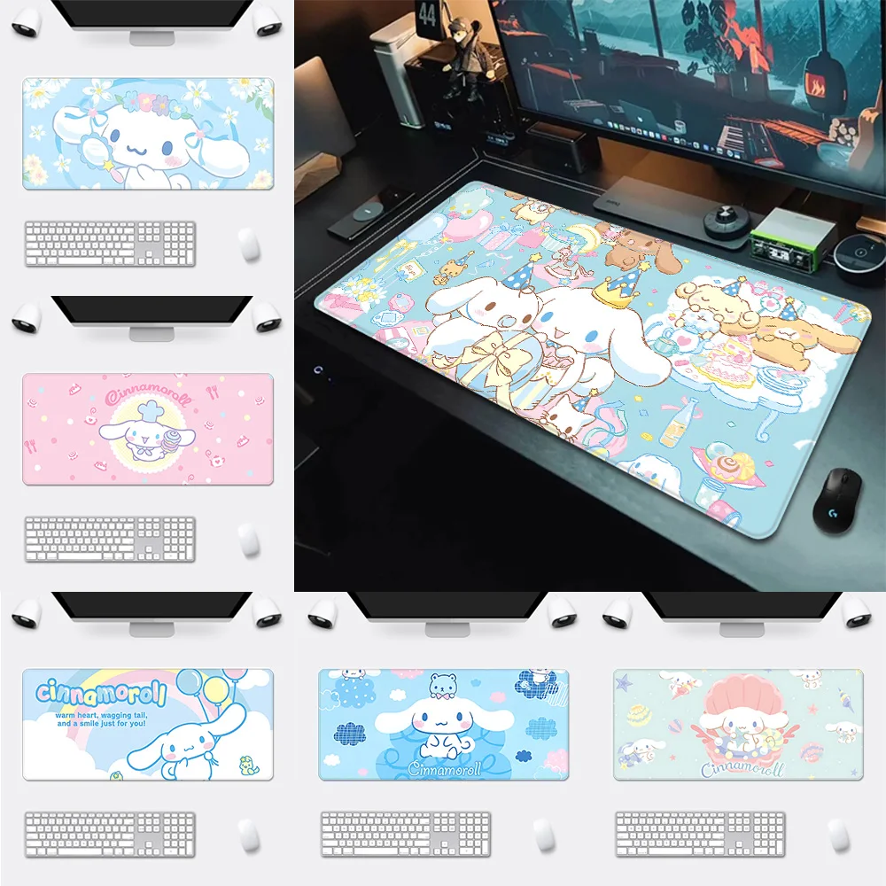 Sanrios Cute Cinnamorolls Mousepad HD Printing Computer Gamers Locking Edge Non-slip Mouse Pad XXL90x40cm Keyboard PC Desk Pad