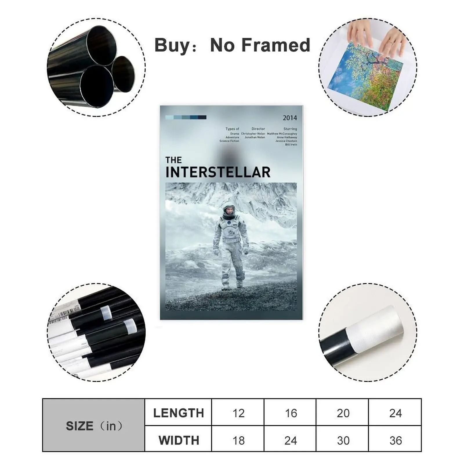 terstellar Poster Vintage Movie Poster Interstellar Canvas Wall Art For Office Decor Home Decor Unframe-style 12x18inch(30x45cm)