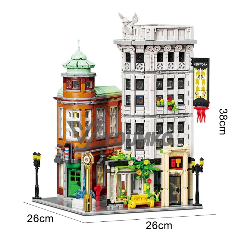4500PCS MOC 플랫아이언 빌딩 모델 뉴욕 시티 스트리트 뷰 건축 모듈러 빌딩 블록 벽돌 퍼즐 장난감 어린이 선물
