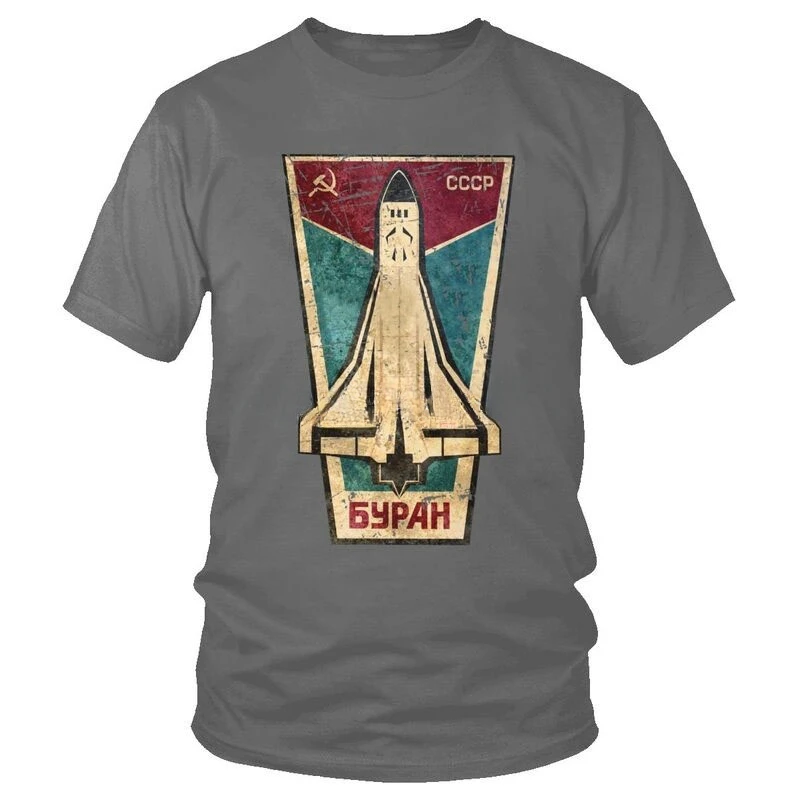 Russian Buran Space Shuttle Emblem Short Sleeve Cotton soviet Union Spacecraft Novelty outfits fashion Round neck lnformal style