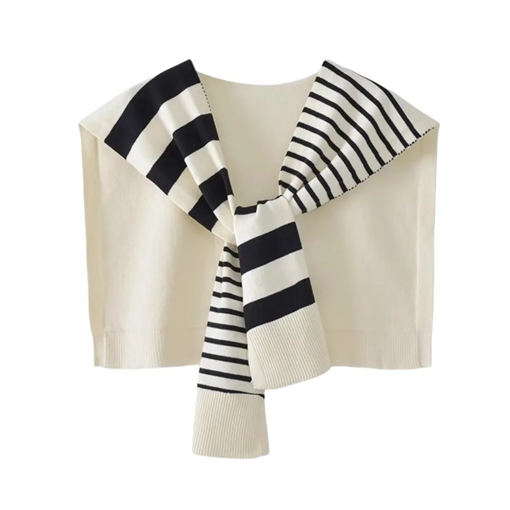 

Fashion Sunscreen Men Knitted Shawl Cloak Korean Style Asymmetry Stripe Scarf Knotted Wraps Fake Collar Wraps Blouse