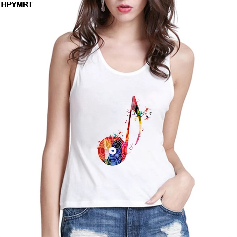 Summer Sexy Women Tank Tops Fun Music Note Print Sleeveless Tee  Harajuku Graphic Fashion Casual Top Vest Streetwear Clothing