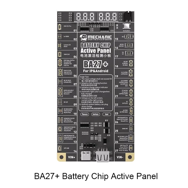 Mechanic BA27+ Battery Chip Active Panel For Phone 6-16 Pro Max And Android Phone Chip Circuit Board Charging Tester