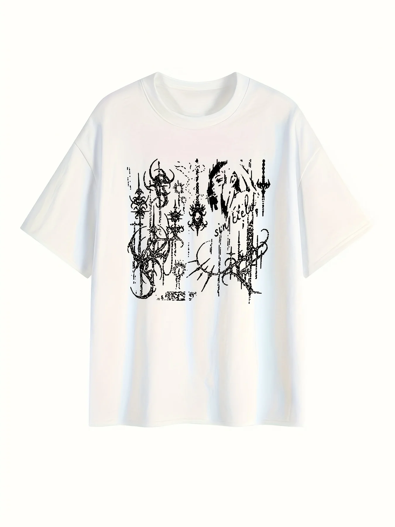 Design Sense Geometric Pattern Printed Short Sleeved T-shirt for Women's Summer New Round Neck Fashionable Versatile Top