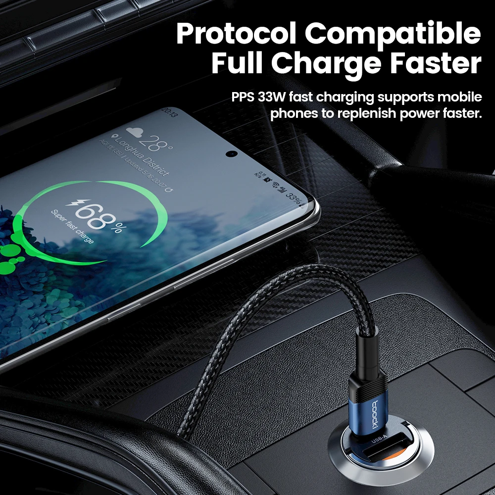 Toocki 33W USB C Car Charger for Samsung S23 S22 S21 Xiaomi Huawei POCO QC PD Fast Charging Car Phone Charger for iPhone Series