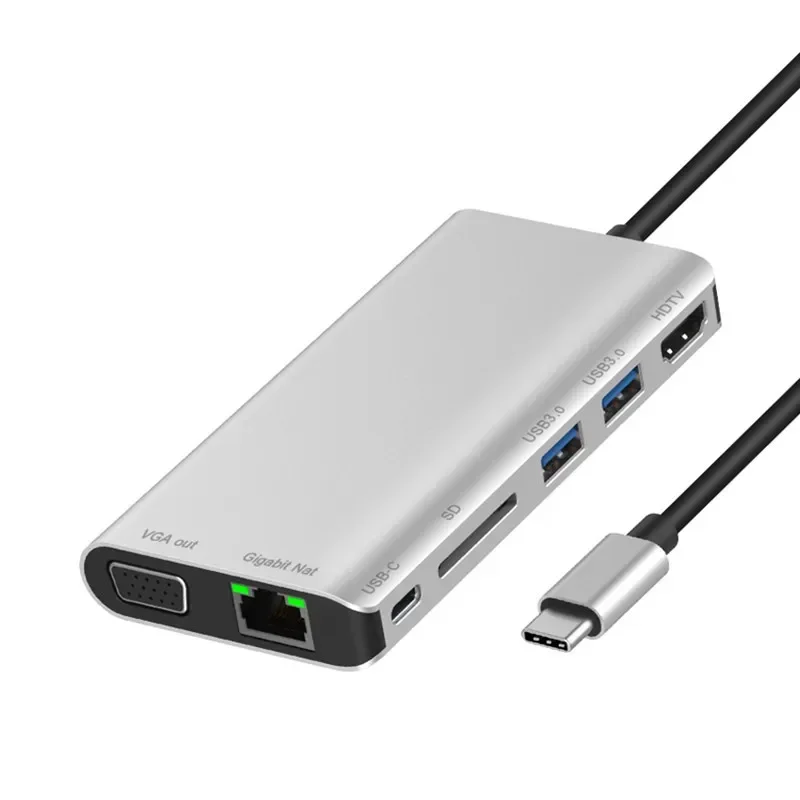 

8 в одном многофункциональный usb 3.1 Type-C многофункциональный концентратор для VGA HDTV Ethernet RJ45 разъем для SD-карты, совместимый с Mac Windows