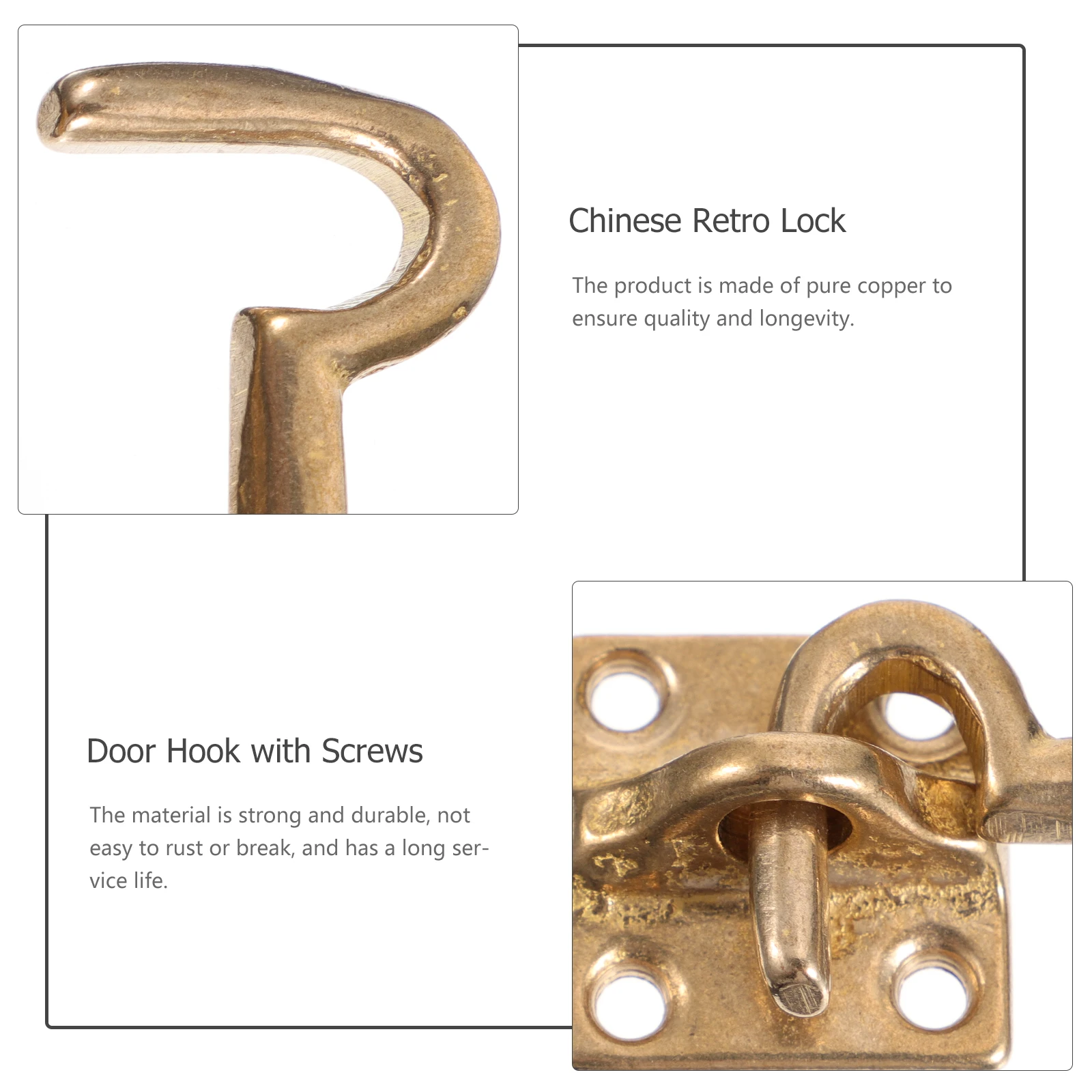 

Windproof Hook Lock Copper Door Hooks Durable Smooth Surface Chinese Retro Wall Mount Garage Hardware Easy Install