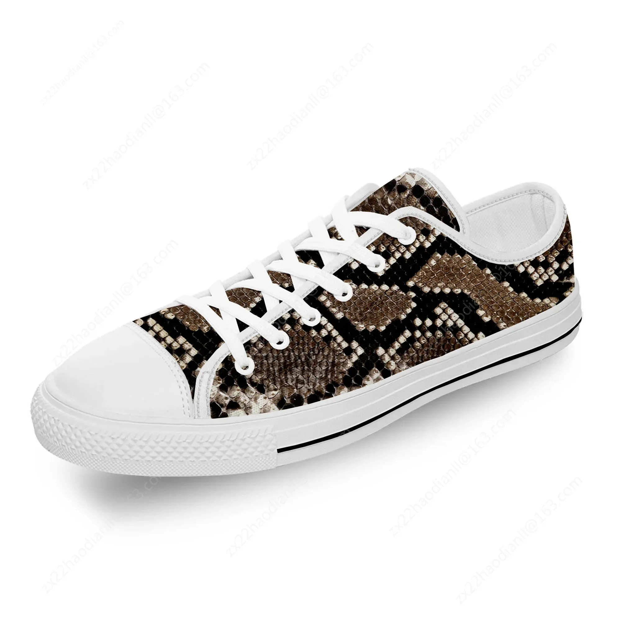 Animal Snake Skin Pattern Cool White Cloth Fashion 3D Print Low Top Canvas Shoes Men Women Lightweight Breathable Sneakers