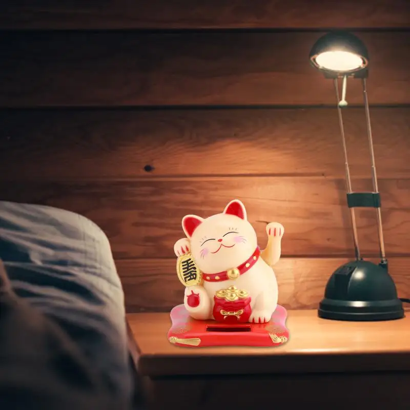 Solar Powered Fortune Cat Maneki Neko Lucky Cat Welcoming Chinese Lucky Cat Waving Hand Beckoning Fortune Cat Figurines For Home