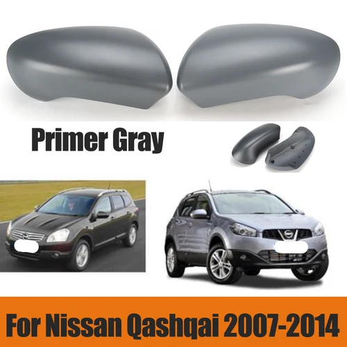 Tapas de espejo de repuesto para Nissan Qashqai 2007-2014, cubierta de espejo retrovisor de puerta lateral gris imprimado, accesorios para coche