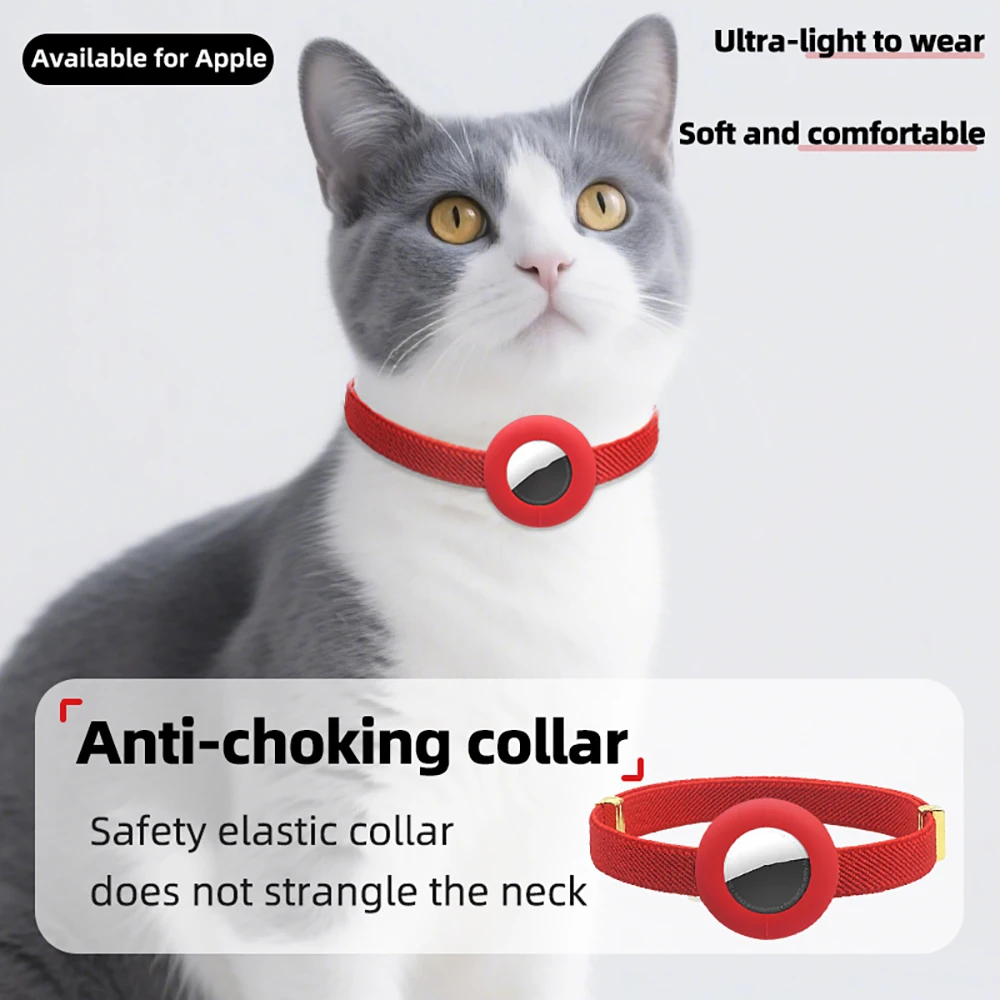 Cute Breakaway Cat Collar Elastic GPS Tracker Kitten Collar with Air Tag Holder Case Adjustable 5-12in Pets Collars for Cats - view 2