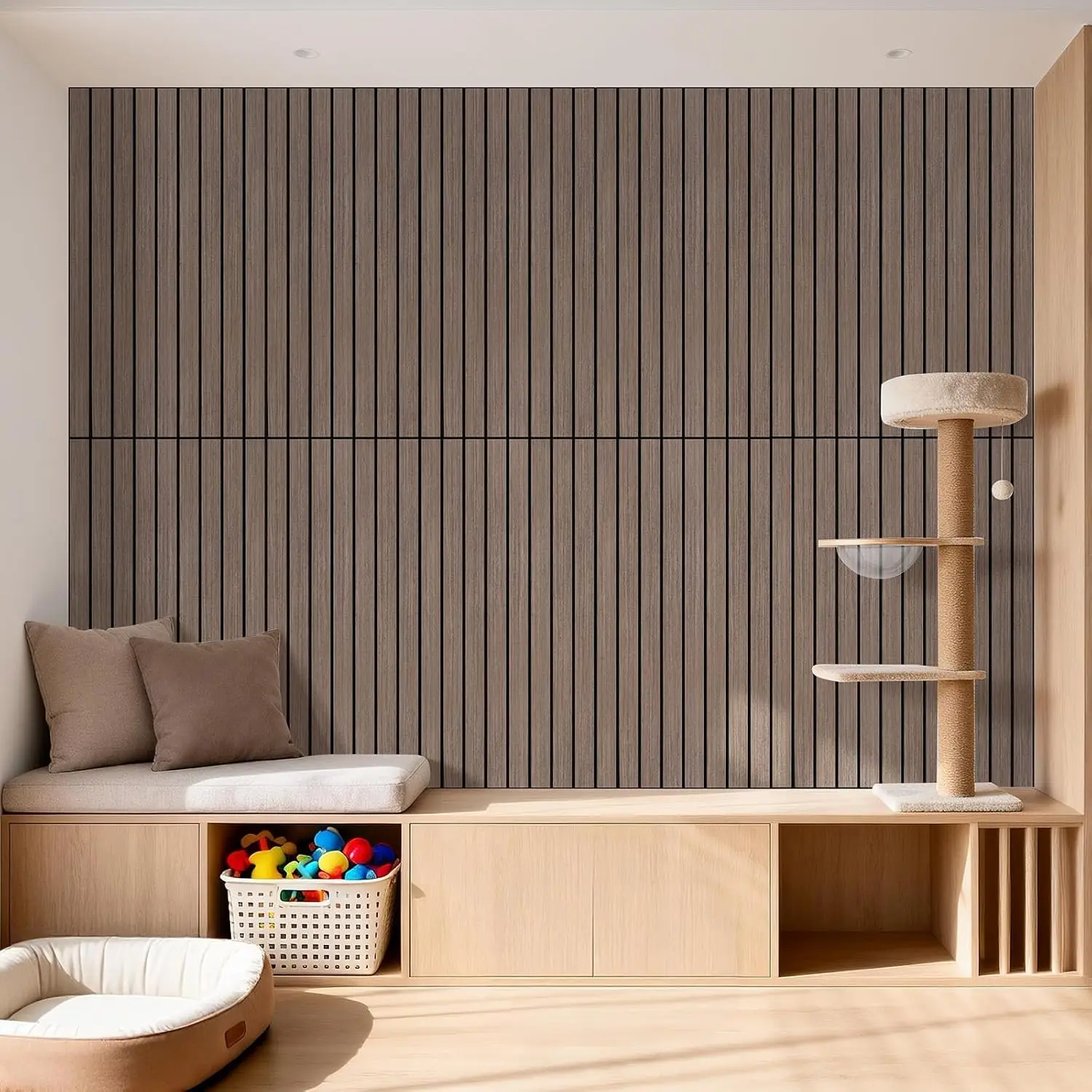 Pacote com 6 Painéis Acústicos 47.2x23.6in, Painéis de Parede Absorventes de Som, Acabamento em Madeira, para Home Theater, Estúdio, Escritório, Cor Nogueira