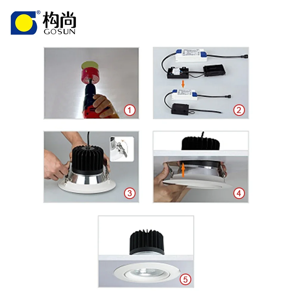 Downlight inteligente anti-reflexo regulável, Downlight Led embutido, Alto Lúmen, 4500-5000lm, 50W