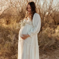 Vestido de linho de algodão para mulheres, decote em v, boho, vestidos grávidas, chuveiros de bebê, fotografia, sessão fotográfica, algodão