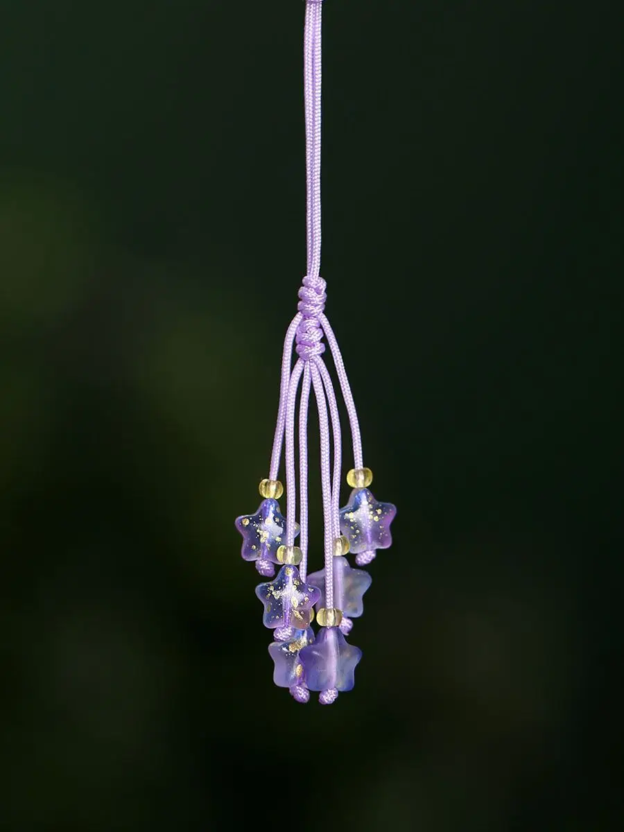 Niedlicher lila Stern-Glasperlen-Handyanhänger, ästhetischer, handgefertigter Lanyard-Anhänger im Feenstil für Mädchen – Detail 5