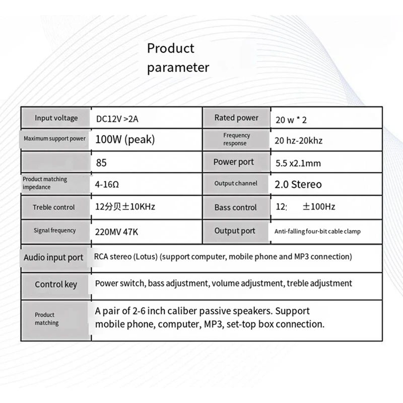 53CC stereoversterker 20Wx2 eindversterker 2-kanaals stereomponent voor passieve luidsprekers