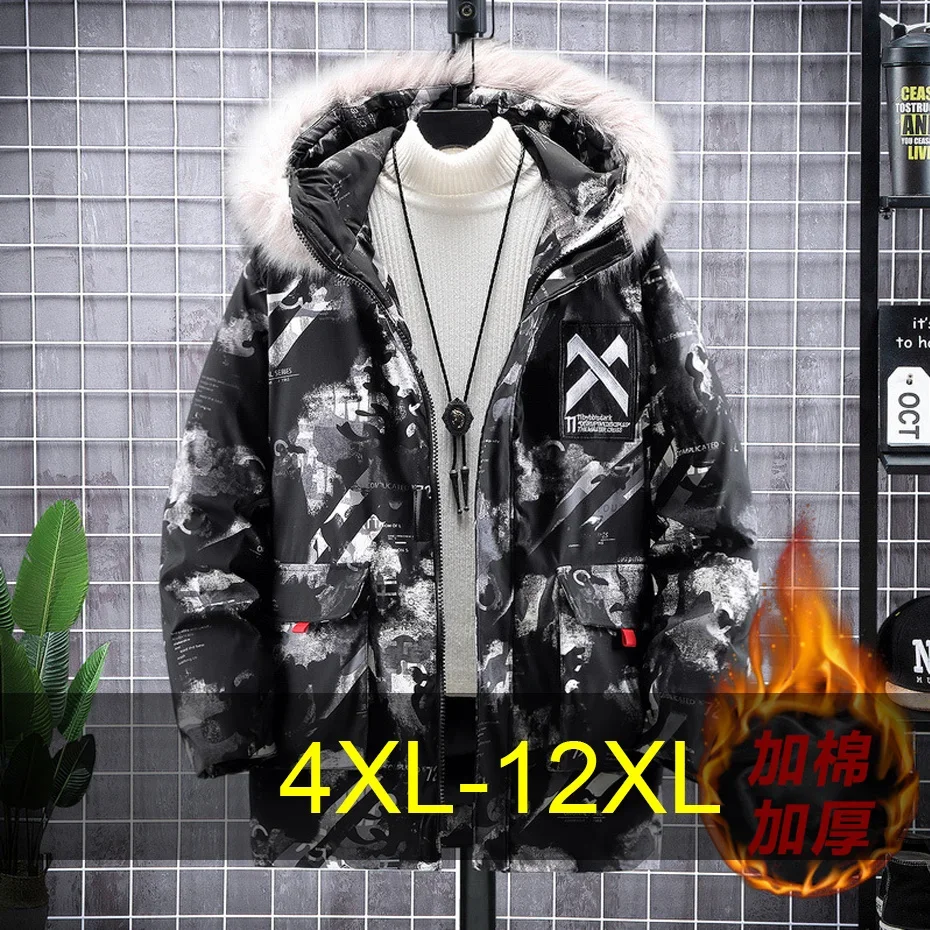 12XL 10XL Plus ขนาด Camo Parkas ผู้ชายฤดูหนาวหนาเสื้อแจ็คเก็ตเสื้อแฟชั่น Casual Cargo Parkas ชายขนาดใหญ่ 12XL