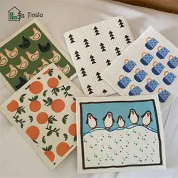 Printed Absorbent Dishcloth Cellulose Cleaning Cloths Quick- Kitchen Rag Dishwashing Cleaning Cloth Household Supplies