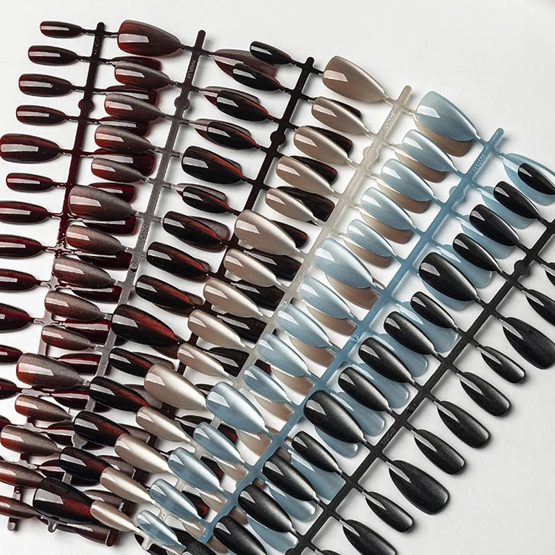 **30Pcs Nails Handmade Gradient Cat's Eye Press On Fake Nails Medium Short Nail Tips Popular Design Decoration Flower Full Cover