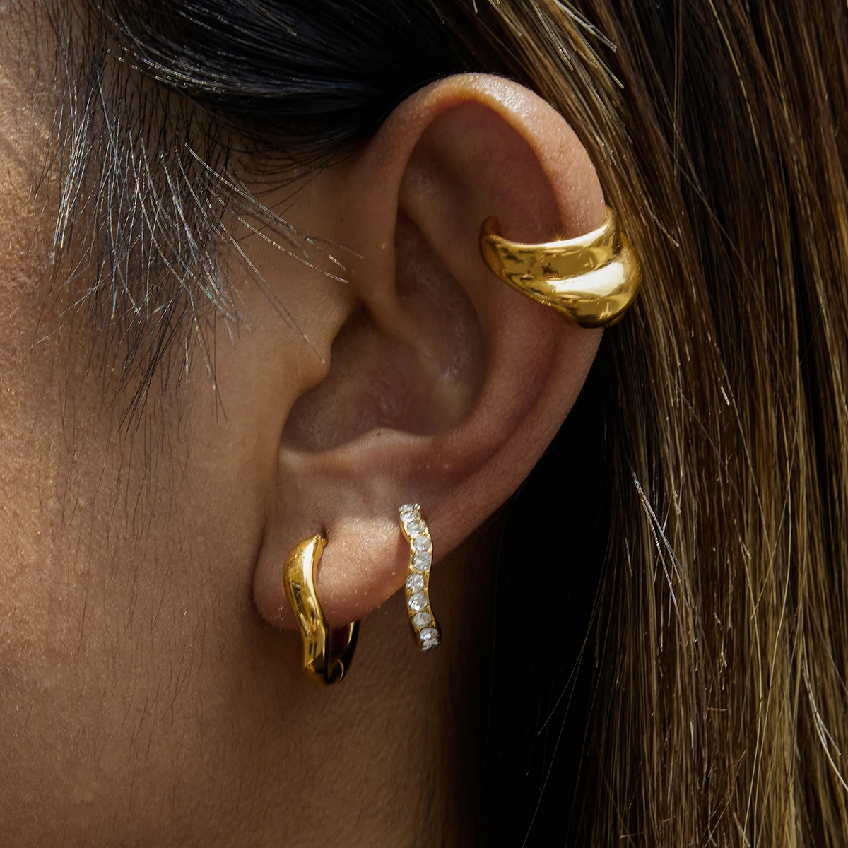 Yori стильные уникальные глянцевые многослойные зажимы для ушей устойчивые к потускнению металлические повседневные отличительные ювелирные аксессуары подарок