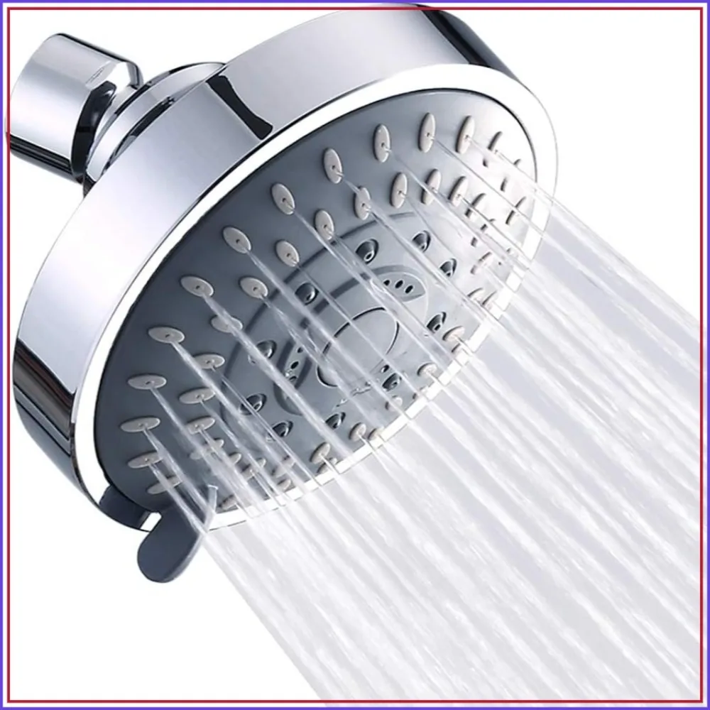 

High Pressure Rain Shower Head 5-Setting with Adjustable Metal Swivel Ball Joint - Relaxed Shower Experience Even at Low Flow