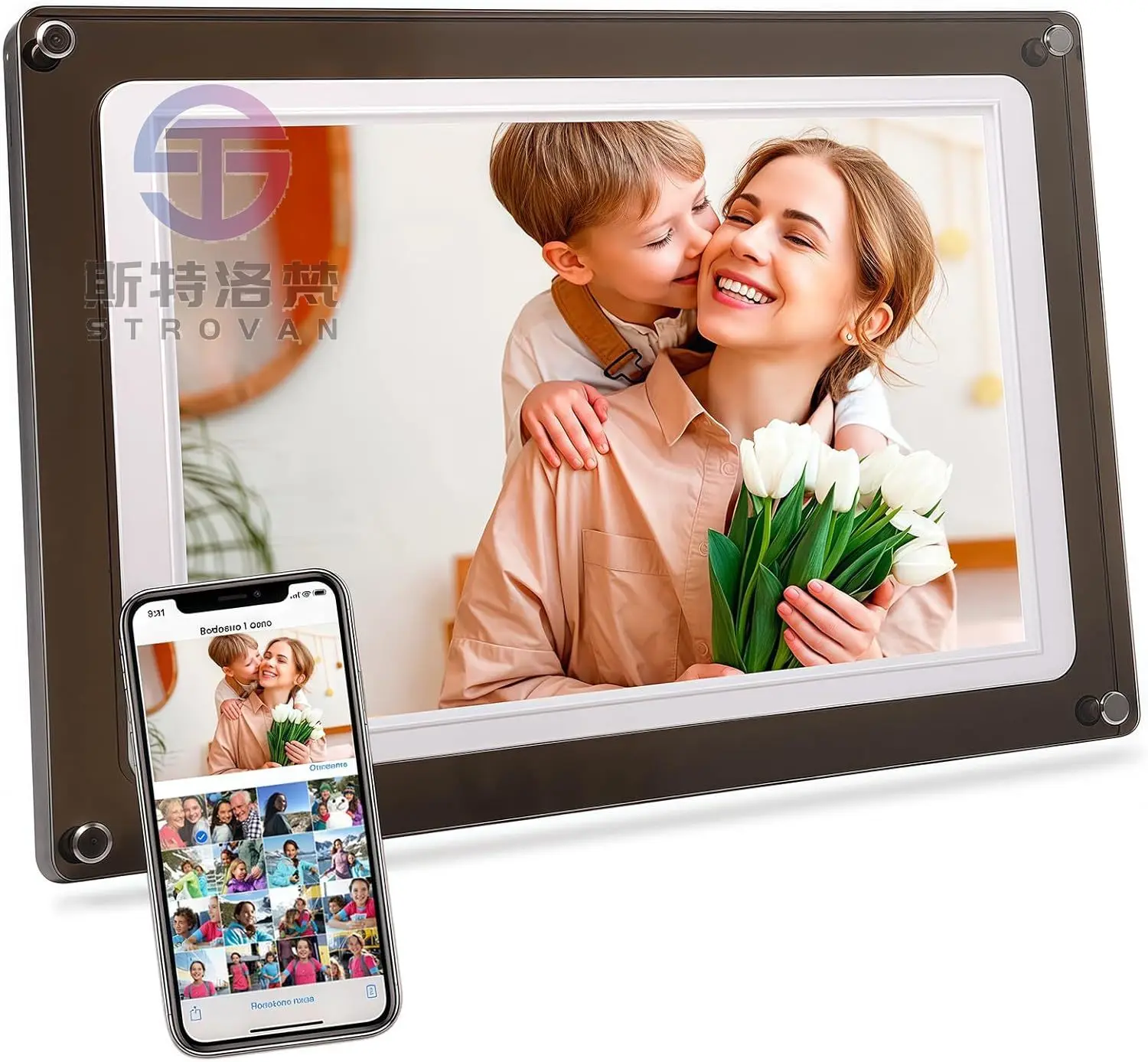 Black 10.1 Inch 32GB Memory Frameo Acrylic Photo Frame With LCD Touch Screen WiFi Video Frame Smart Frame