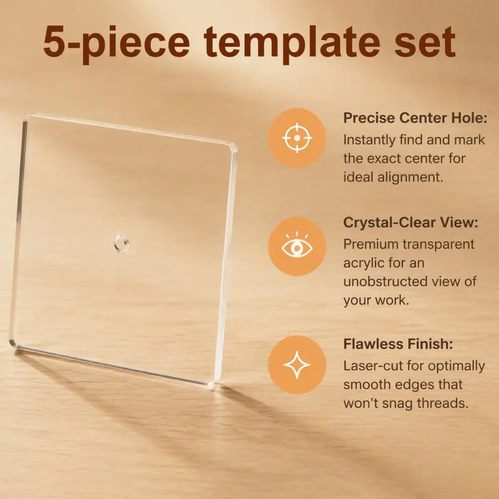 Embroidery Template Set Transparent Acrylic Shapes 5pcs Needlepoint Acrylic Templates Set Precision Hole Stencils Round for Diy