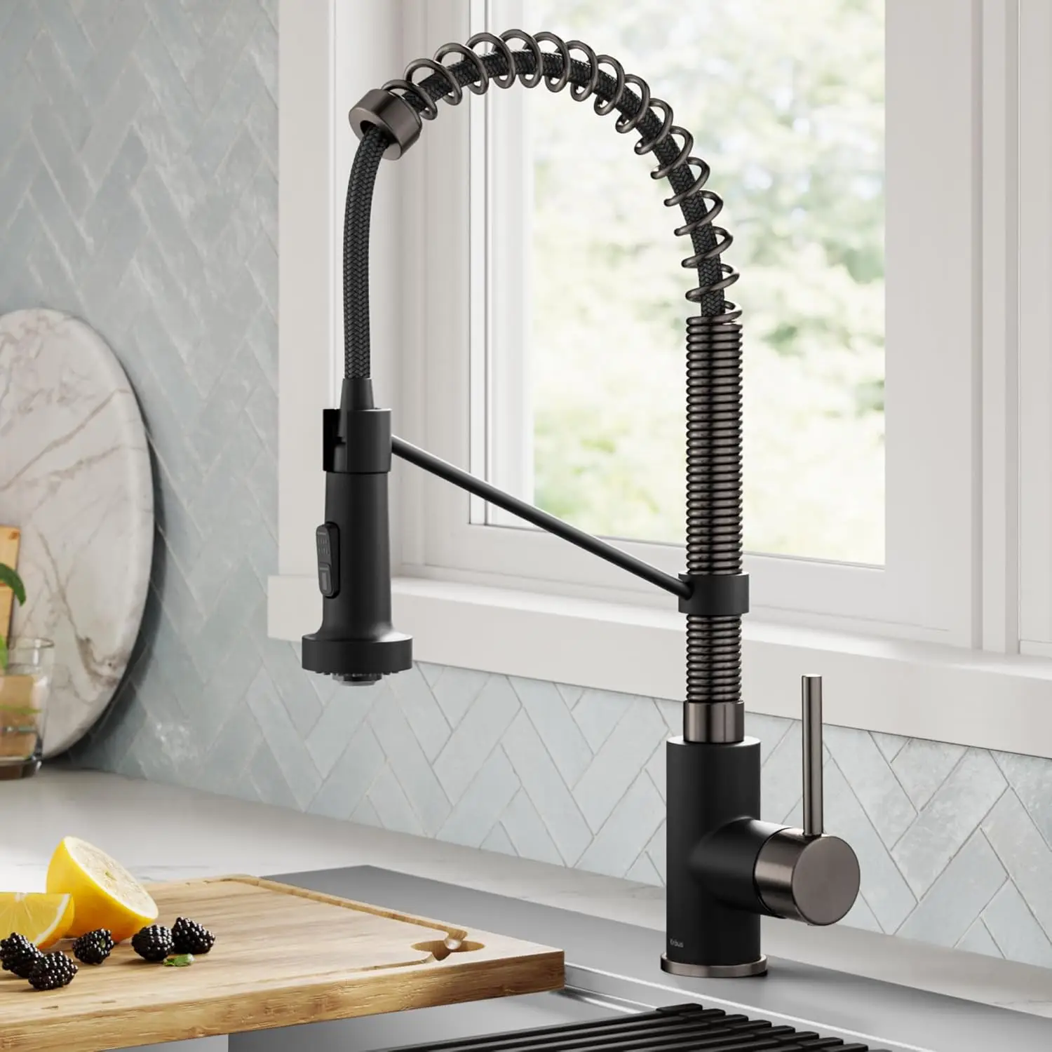 Bolden Commercial Style 2-Function Single Handle Pull Down Kitchen Faucet in Matte Black/Black Stainless, KPF-1610MBSB