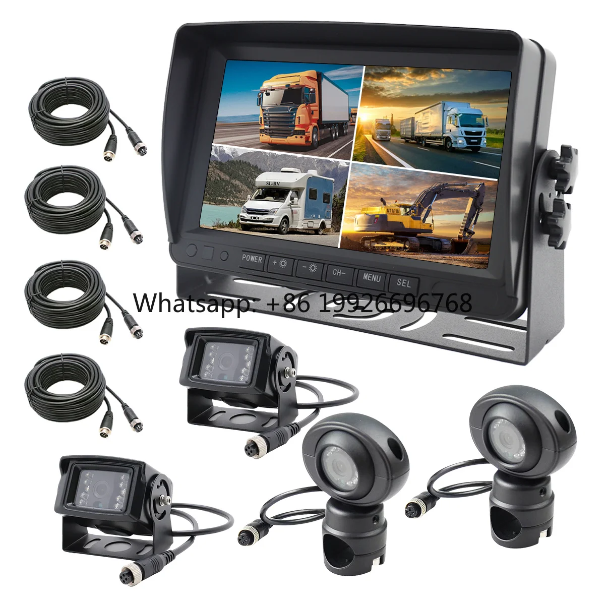 

YWX Factory Supply Popular for Truck 7in Quad Split IPS Monitor DVR with 4X 4PIN AHD 1080P Side Rear View Backup Camera System