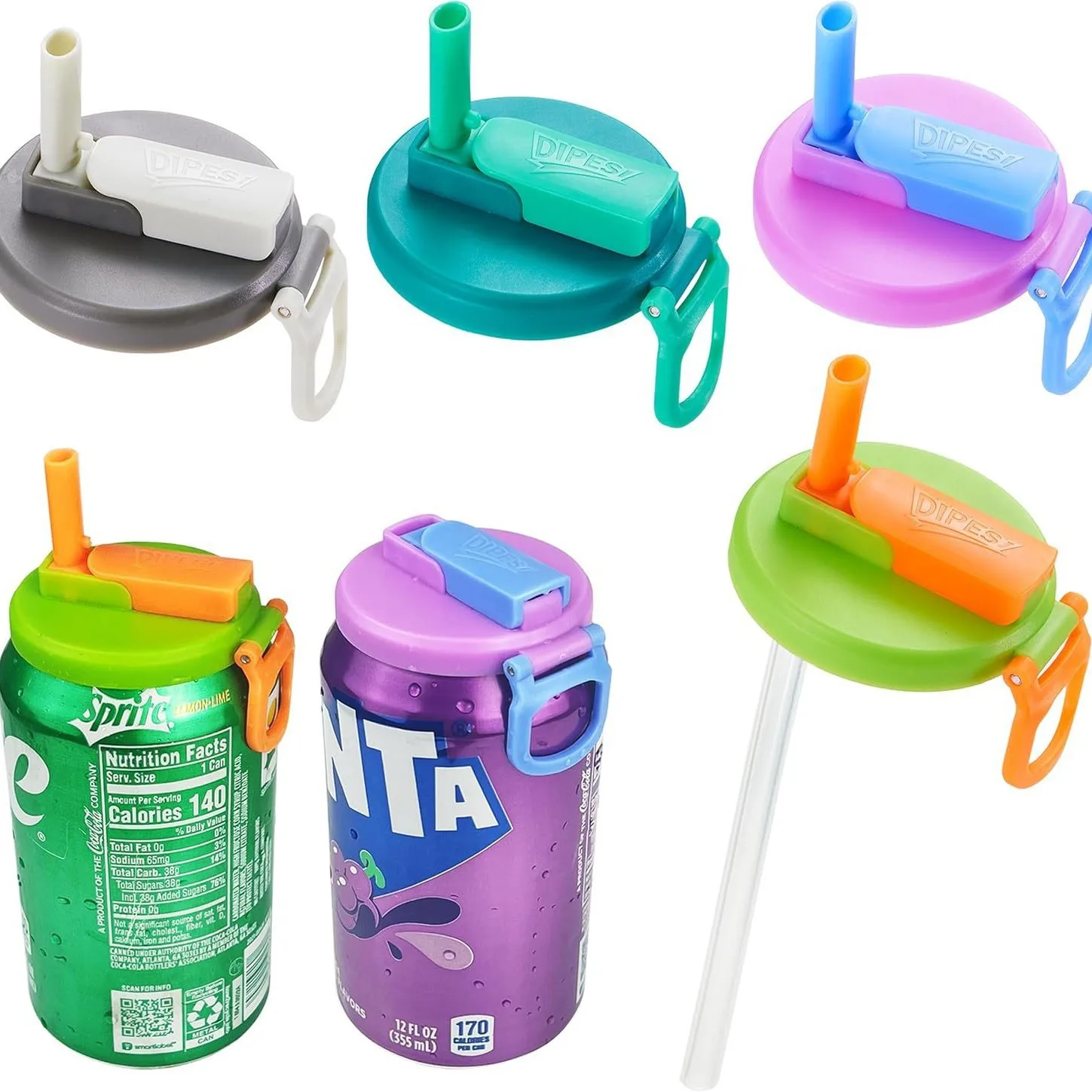 

Soda Can Lids with straw Silicone Straws Soda Can Covers BPA Free Reusable for can covers for soda Beverage Juice Seltzer