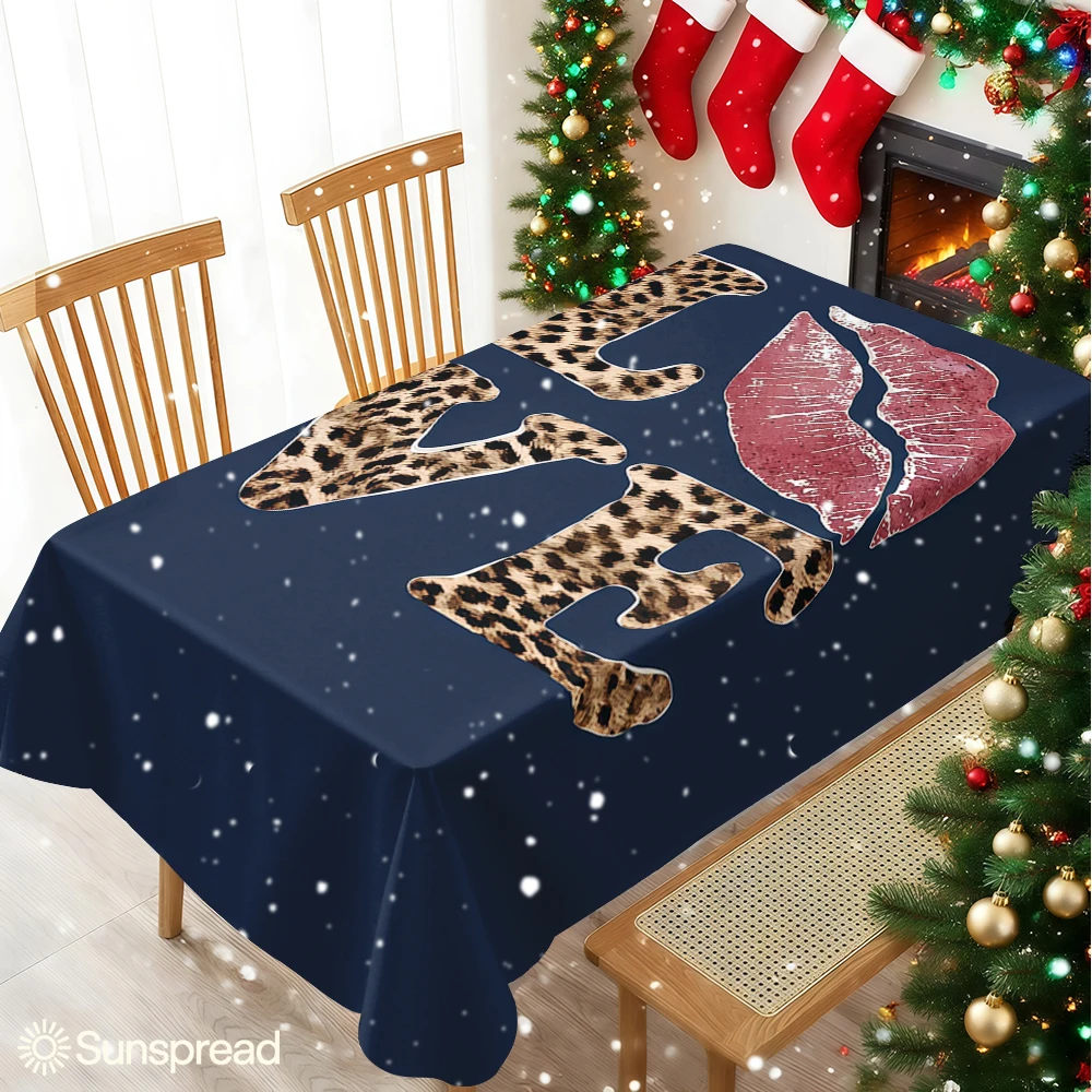 Leopard LOVE with Red Lips Table Cloth Waterproof Tablecloth Spill Proof Table Cloth, Wipe Clean Table Cloth for Dining Camping