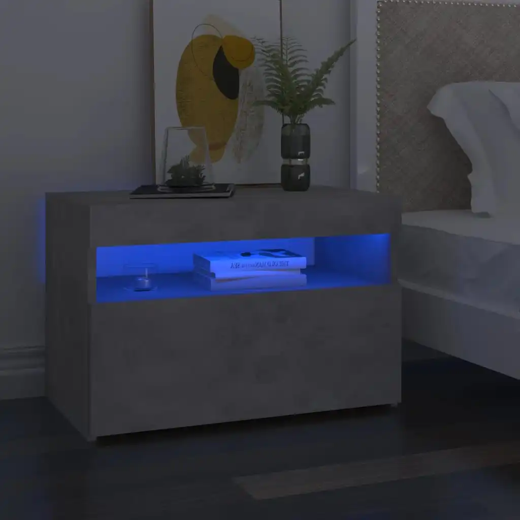 Bedside Table with LED lights concrete gray 60x35x40 cm