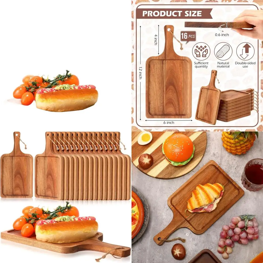 

Набор из 16 сервировочных досок из дерева акации с ручкой, 12x6 дюймов, для декора кухни и стола, идеально подходит для закусочных изделий, пиццы, биде
