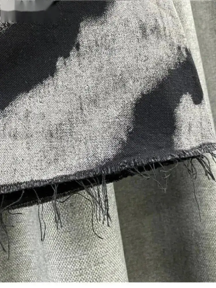 Grau Tie Dye Druck Mode Denim Mini Röcke Frauen Hohe Taille Taste Tasche A-line Jean Röcke Sexy Y2K Streetwear Y207
