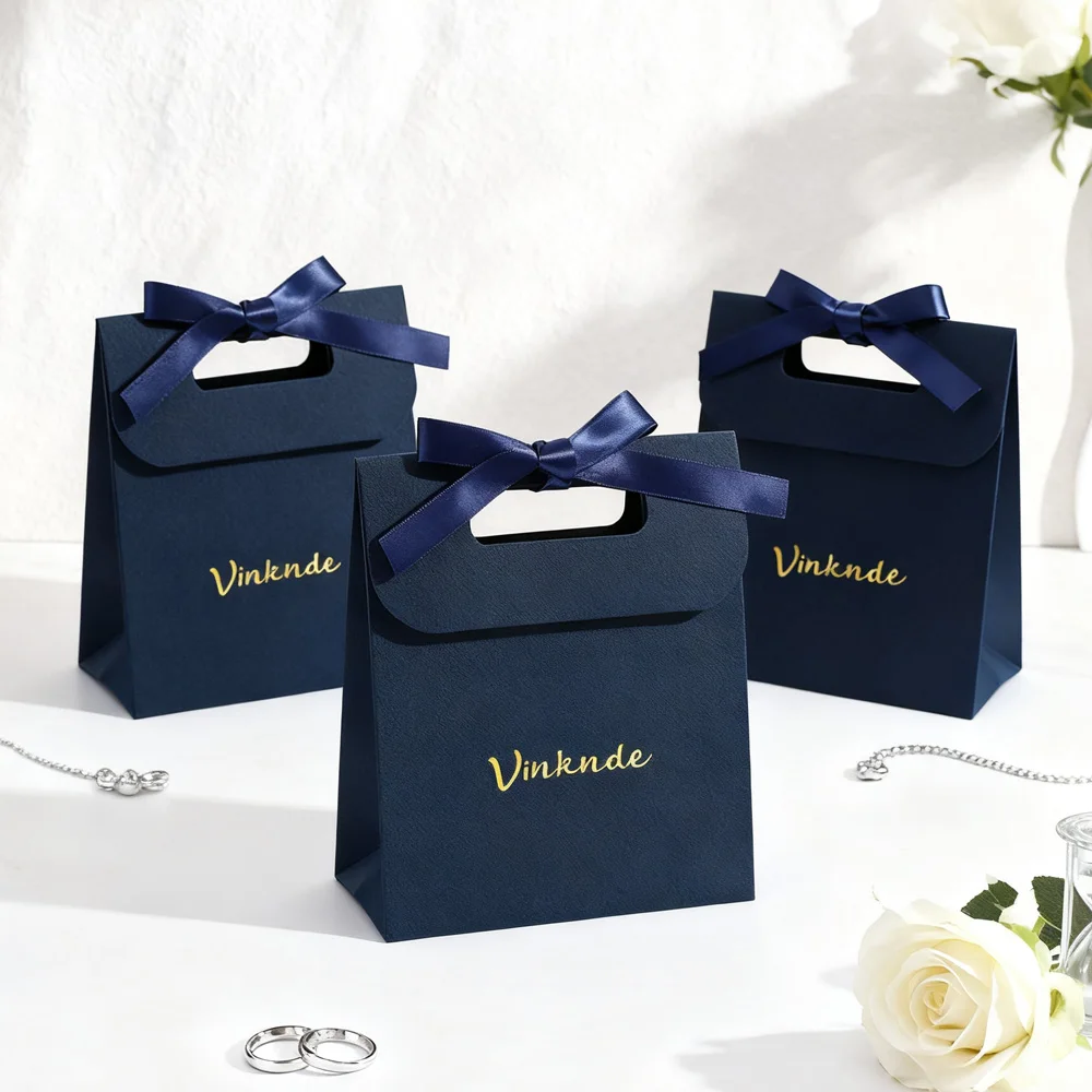 حقيبة هدايا مخصصة بيج رفرف القوس الشريط ليتشي نمط أكياس تغليف الورق تخصيص شعار مجوهرات العطور كيس العناية بالبشرة #2