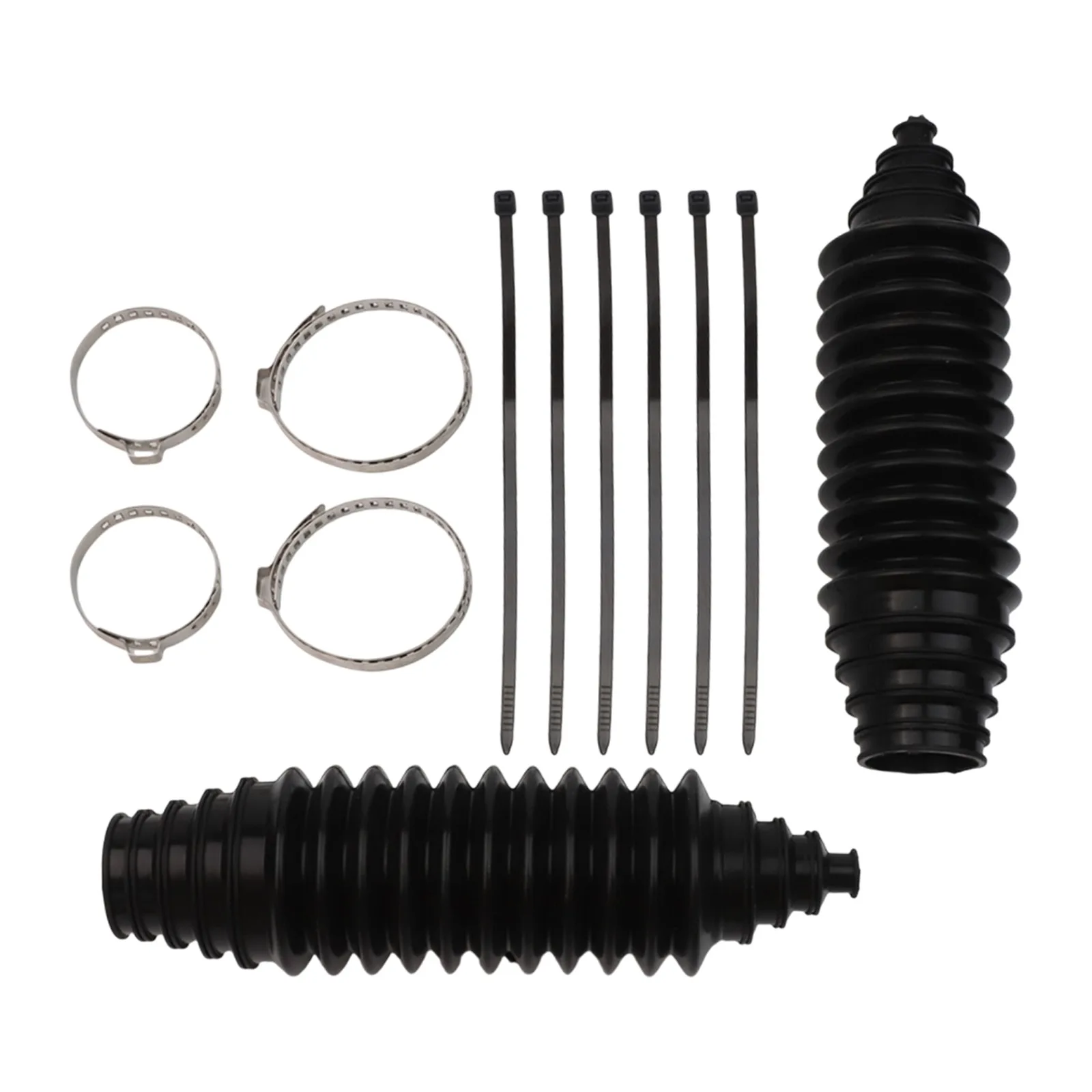 2pcs Rack and Pinion Dust Boot Set with Adjustable Locking Clamps and Cable Ties for Automotive Steering Protection