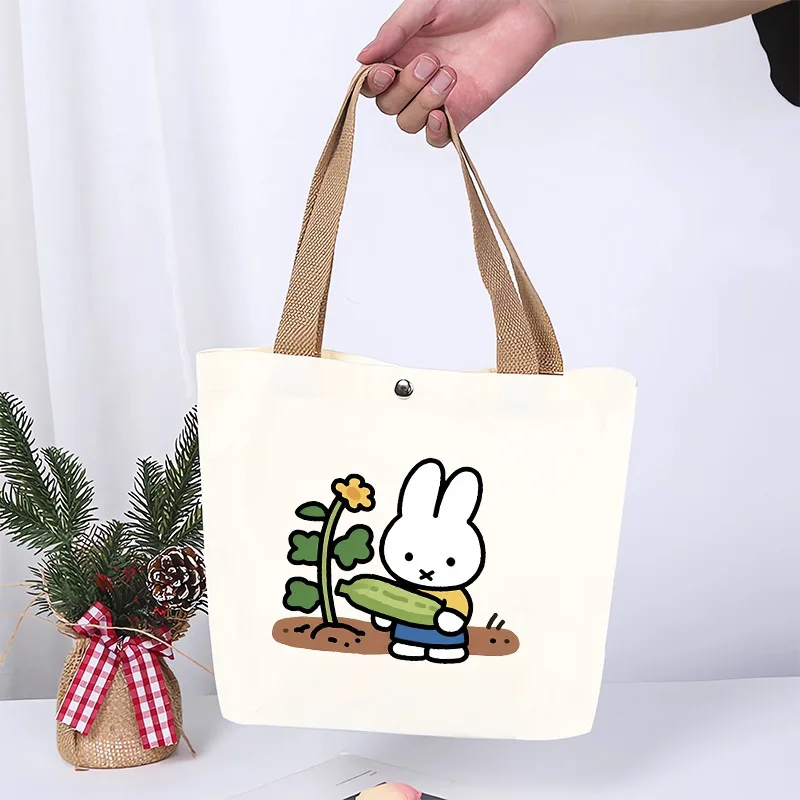 

Сумки на плечо Miffy с мультяшным аниме-принтом, женские и мужские сумки, милые мини-сумки для покупок, портативные сумки большой вместимости, подарок