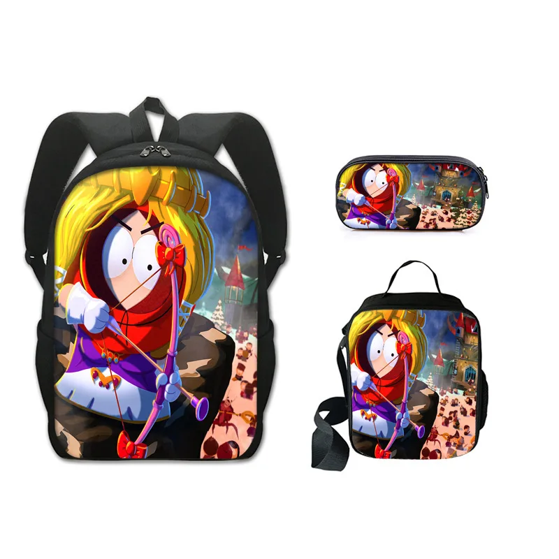 Trendy Popular Peculiar Novelty south park 3D Print 3pcs/Set Student School Bags Laptop Daypack Backpack Lunch bag Pencil Case