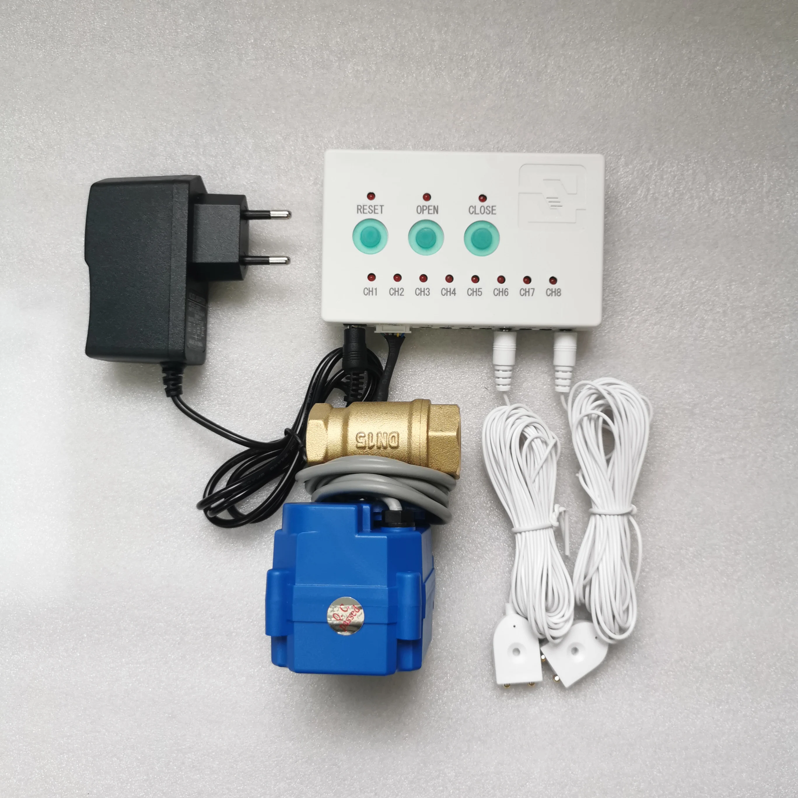 Dual-Way Water Leakage Detection System with Single Electric Valve DN15 DN20 DN25 and 2pcs 6m Water Sensors (EU/US/UK Plug)