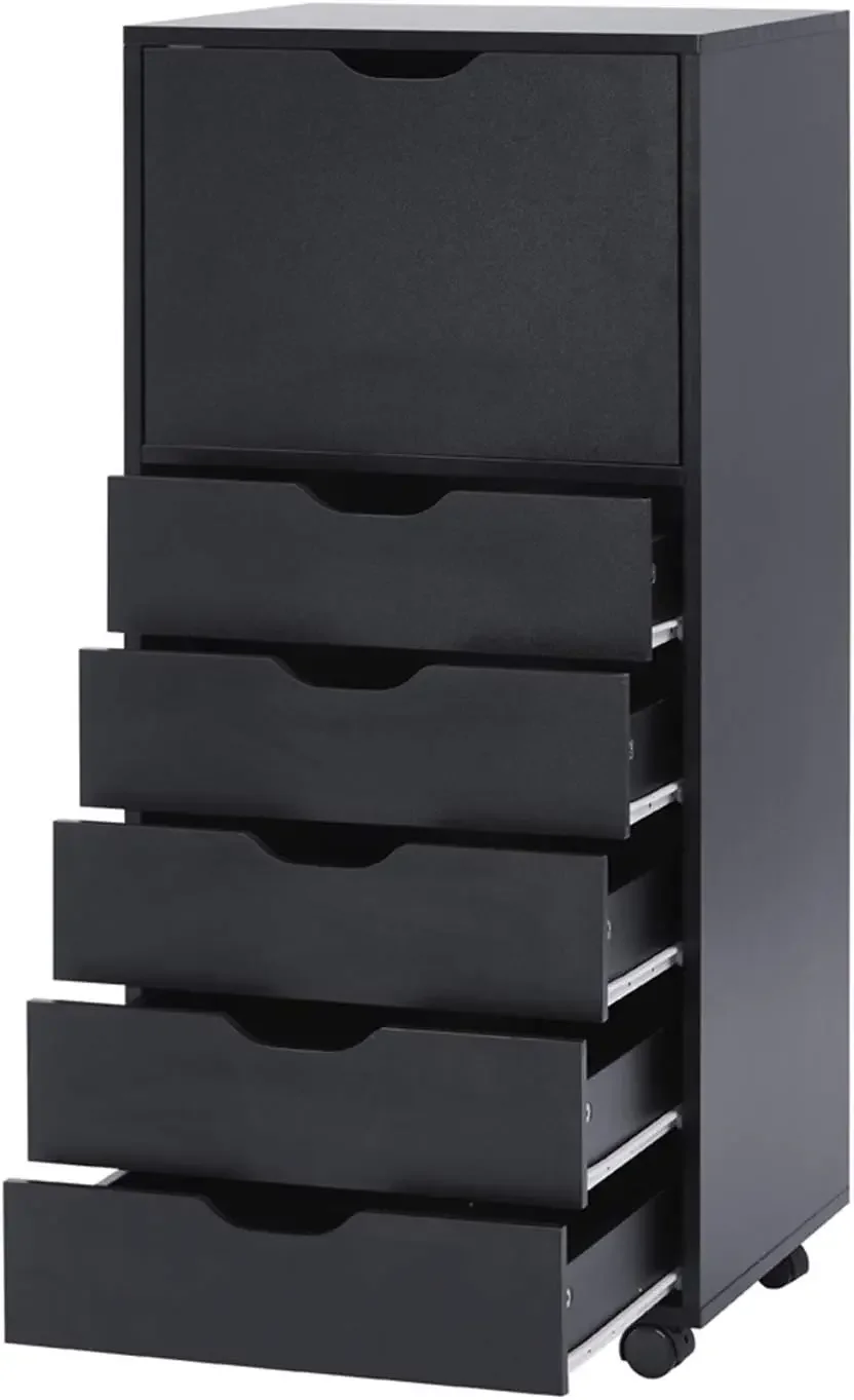 for Office, Craft, and Clothing Storage! Carly Tall Design 6-Drawer Black File Cabinet on Wheels: Elevate Your Organization with