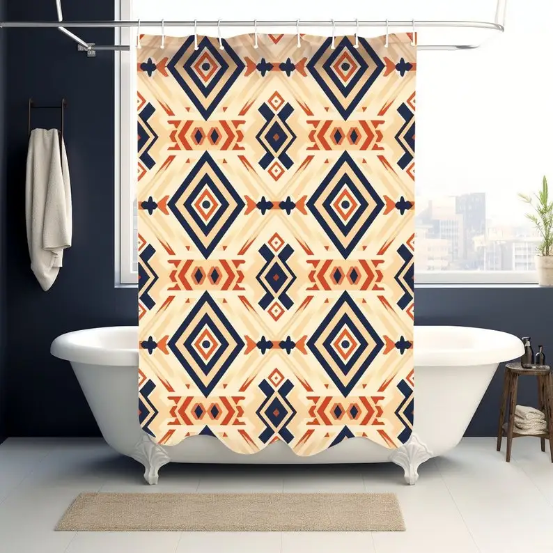 Modern Aztec Shower Curtain: Geometric Boho Bathroom Decor