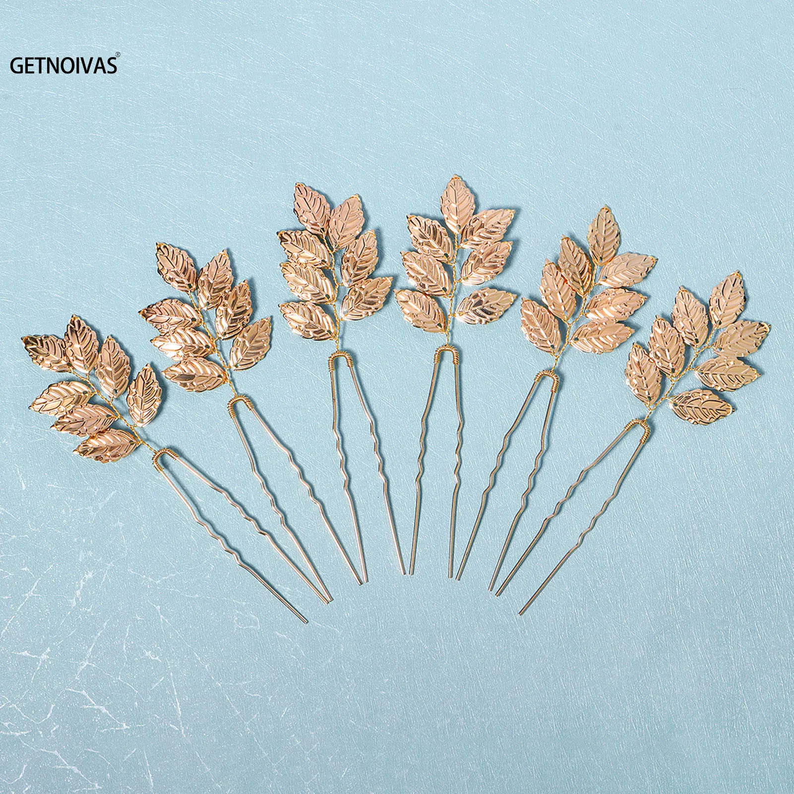 6PCS Bridal Wedding Hair Accessories Gold Color Leaf Hair Pins Clips for Women Jewelry Bride Headpiece Headwear Headdress Gifts