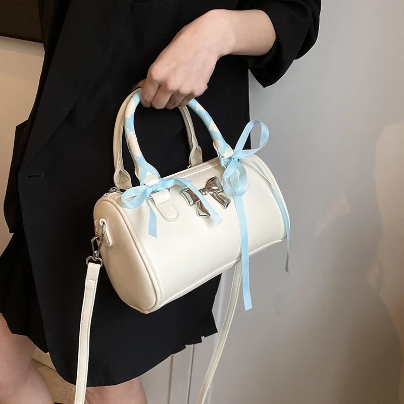 LEFTSIDE Small Ribbon Design Cute PU Leather Shoulder Bag Handbags Luxury Designer Women 2024 Fashion Bow Y2K Crossbody Bag