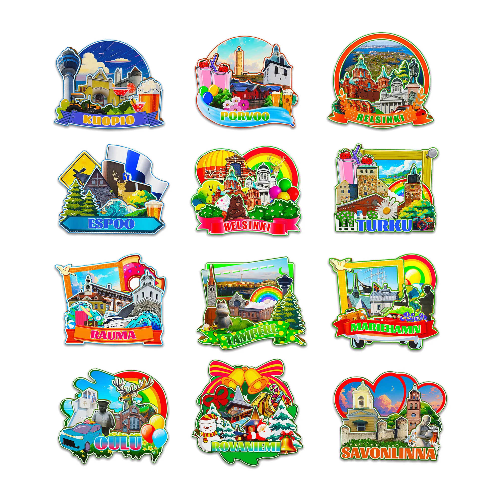 Декоративные магниты для Helsinki Turku Savonlinna Porvoo Rovaniemi Tampere Mariehamn Oulu Rauma Финляндия City Landmark Travel