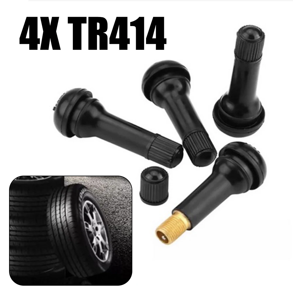 4X TR414 Tubeless Car Wheel Tire Valve Stems With Caps Tyre Rubber Valves With Dust Caps Wheels Tires Parts